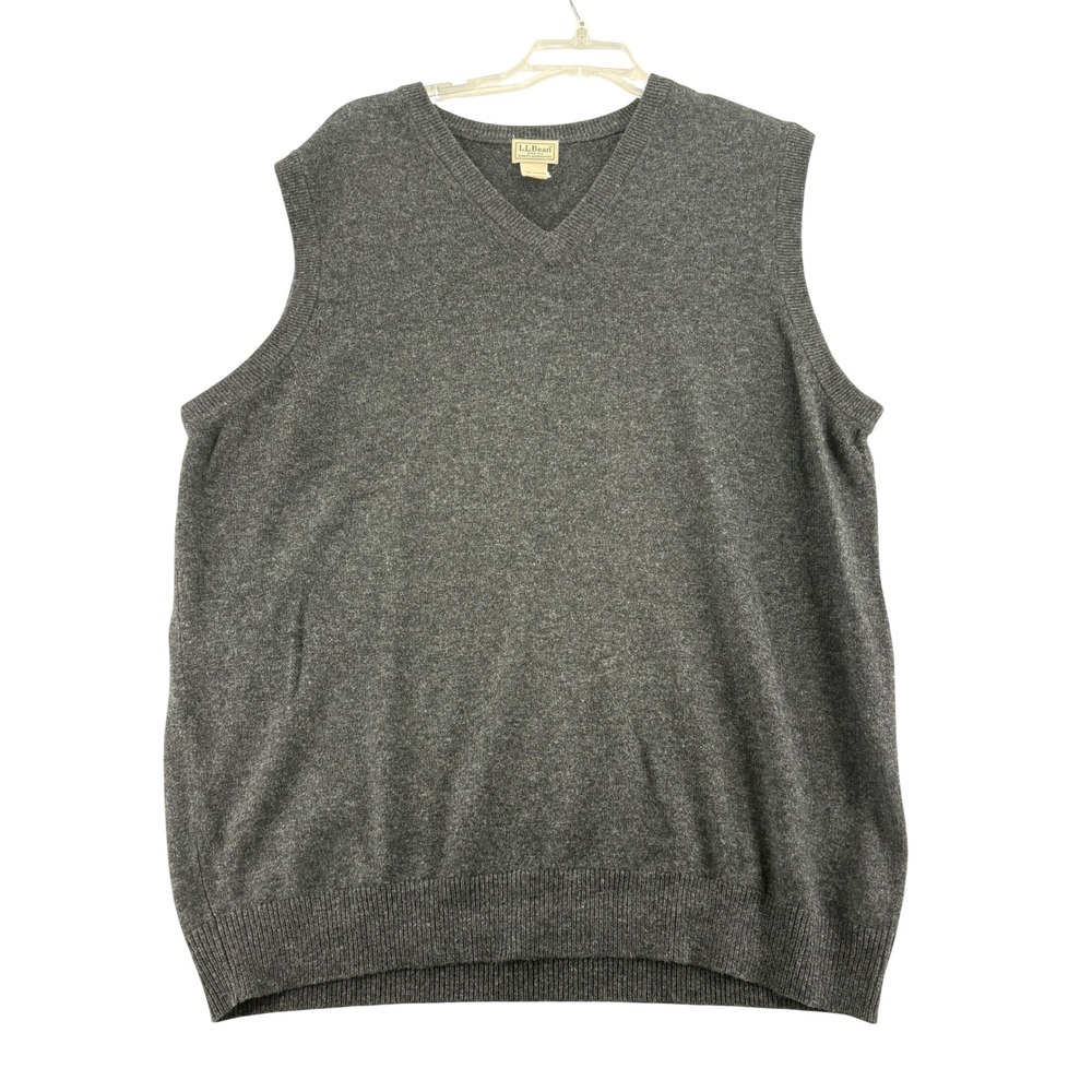LL Bean Sweater Vest XXL Tall Gray 100% Lambswool V-Neck